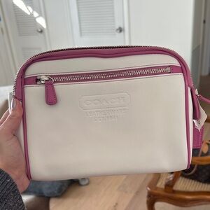 Coach Pink and White Leather Travel Makeup Bag